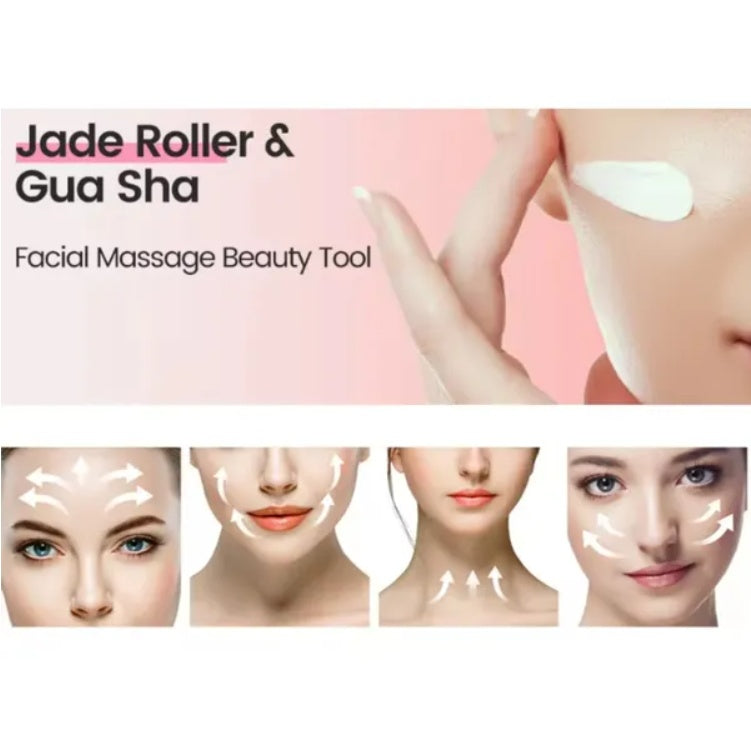 Jade Roller and Gua Sha Set - Natural Facial Massage Tool for Anti-Aging