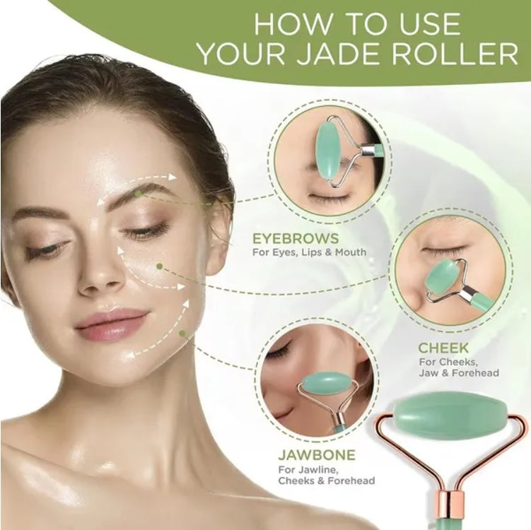 Jade Roller and Gua Sha Set - Natural Facial Massage Tool for Anti-Aging